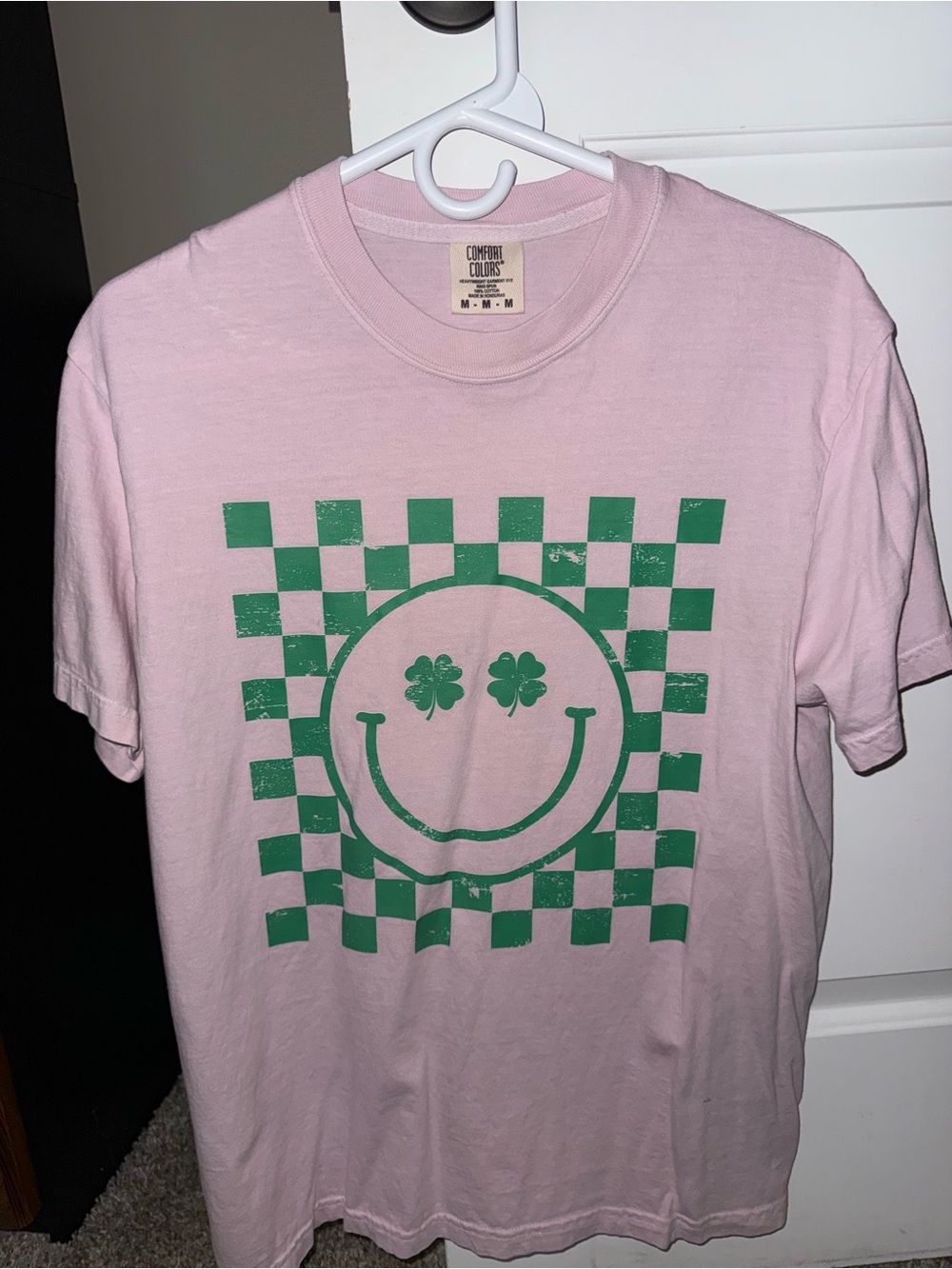 Comfort Colors Pink T-Shirt with Green Checker Graphic